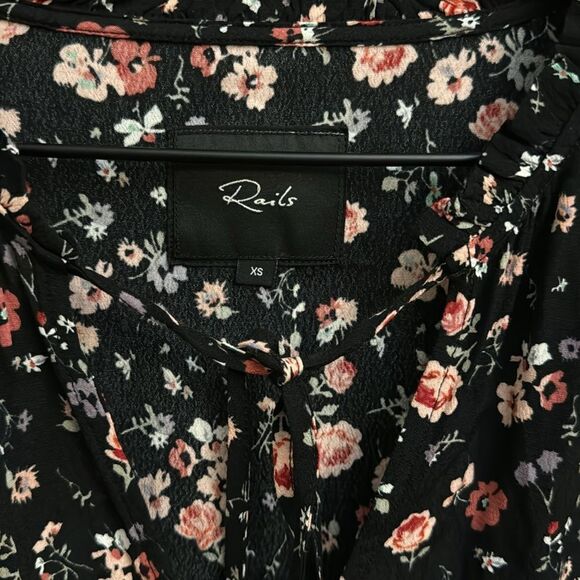 Rails Size XSmall Floral Smocked Waistline Romee Long Sleeve Mini Dress - Picture 7 of 11